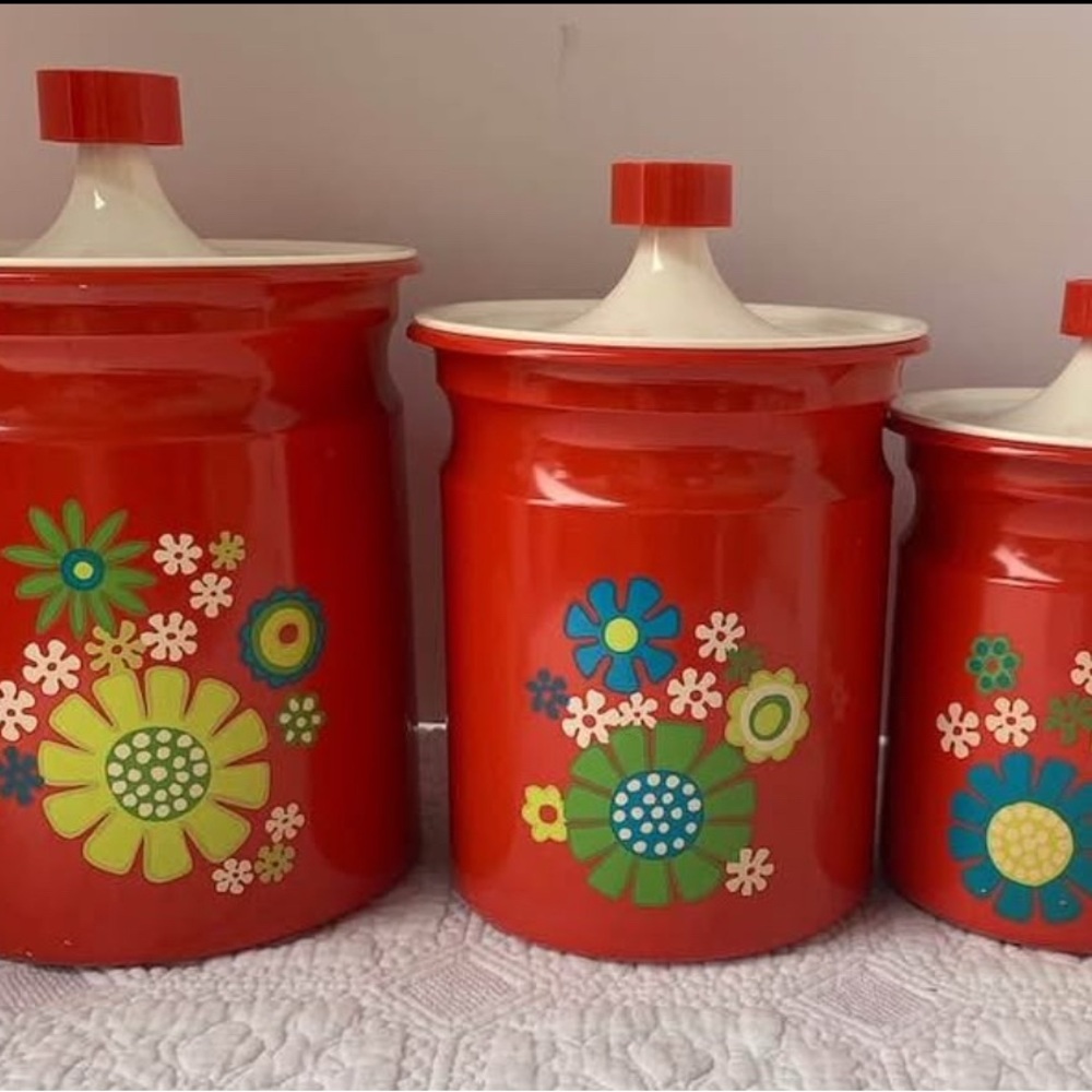Floral Red Canister Set